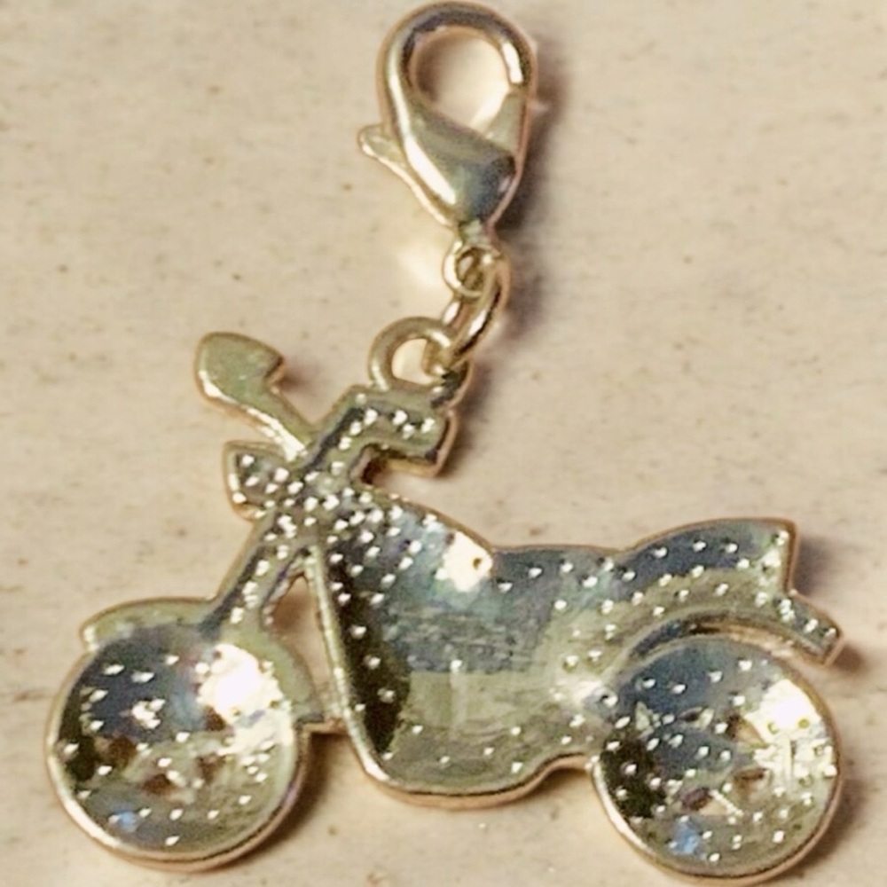 Motorcycle Silver, Yellow, Black w/Lobster clasp Zipper pull, purse, sho… - Picture 2 of 2